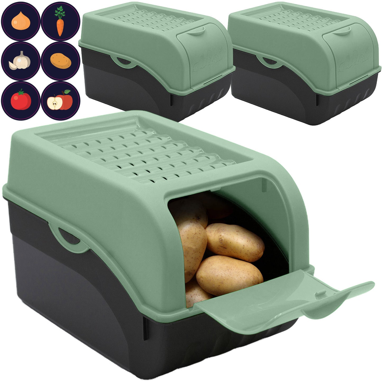 Kartoffelbox mit Deckel 3er Set - Kartoffel Aufbewahrungsbox - Farbe nach Wahl, Größe M