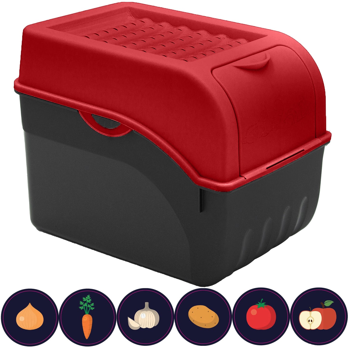 Kartoffelbox mit Deckel rot - Kartoffel Aufbewahrungsbox Gemüsebox mit Aufkleber