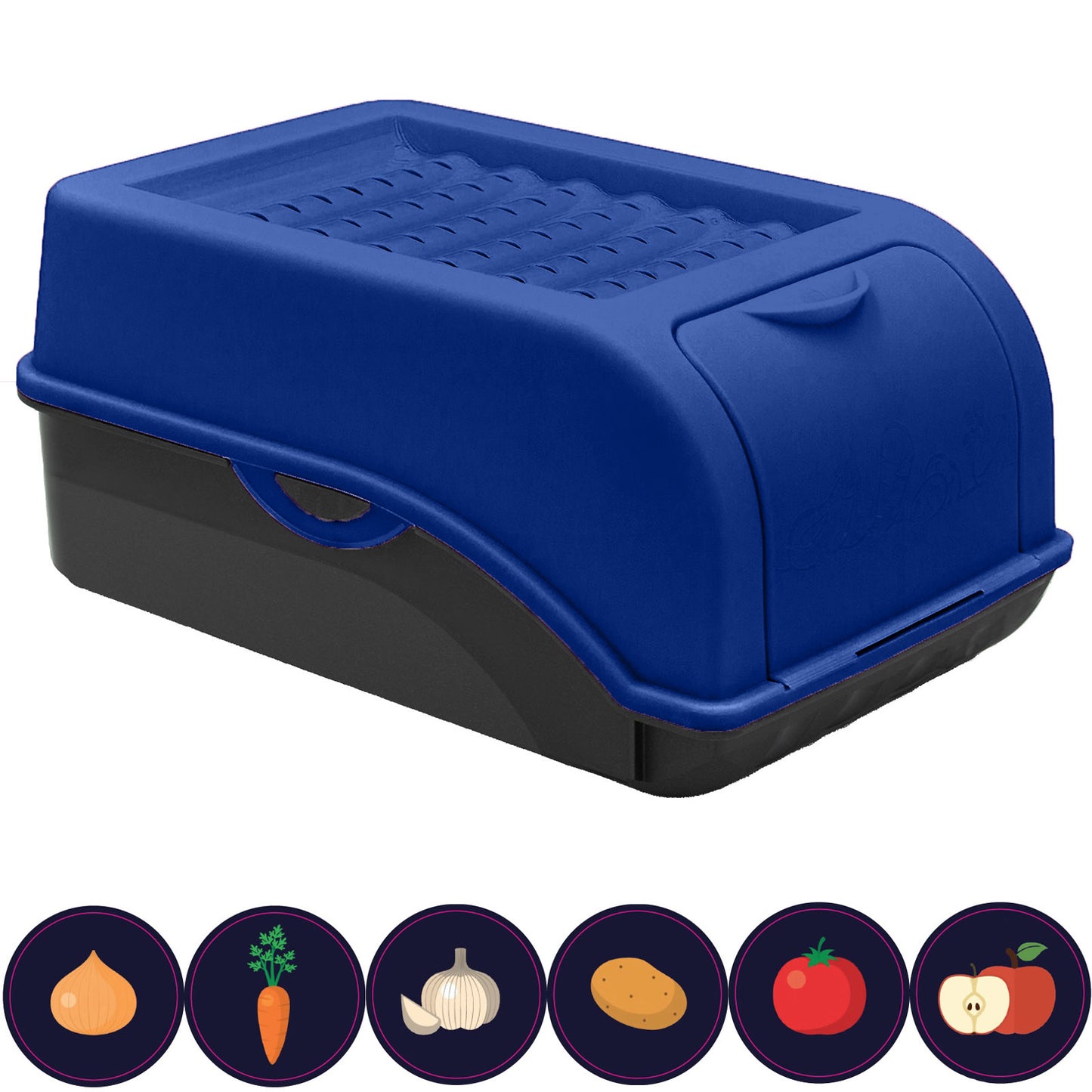 Kartoffelbox mit Deckel dunkelblau - Kartoffel Aufbewahrungsbox Gemüsebox mit Aufkleber