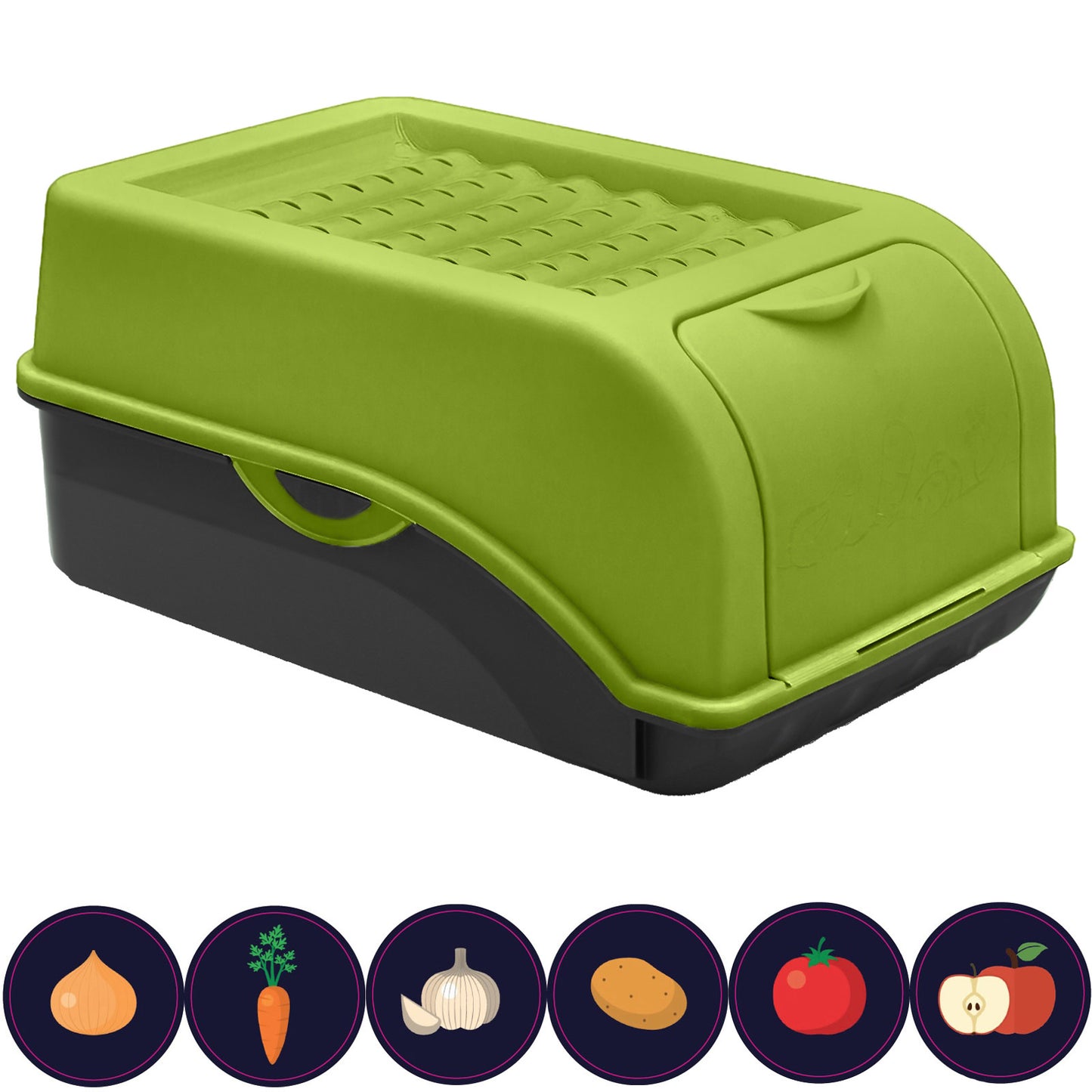 Kartoffelbox mit Deckel grün - Kartoffel Aufbewahrungsbox Gemüsebox mit Aufkleber