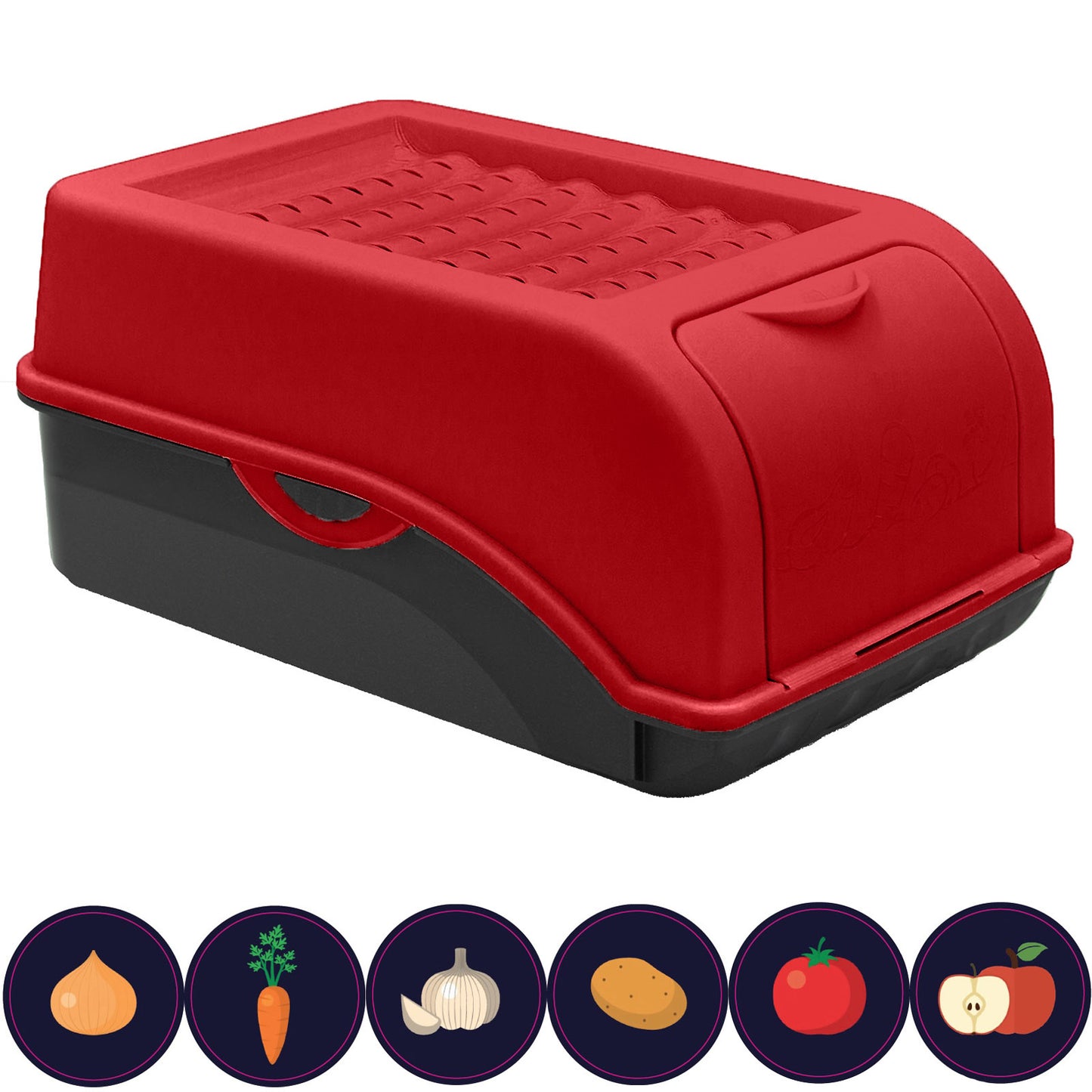 Kartoffelbox mit Deckel rot - Kartoffel Aufbewahrungsbox Gemüsebox mit Aufkleber
