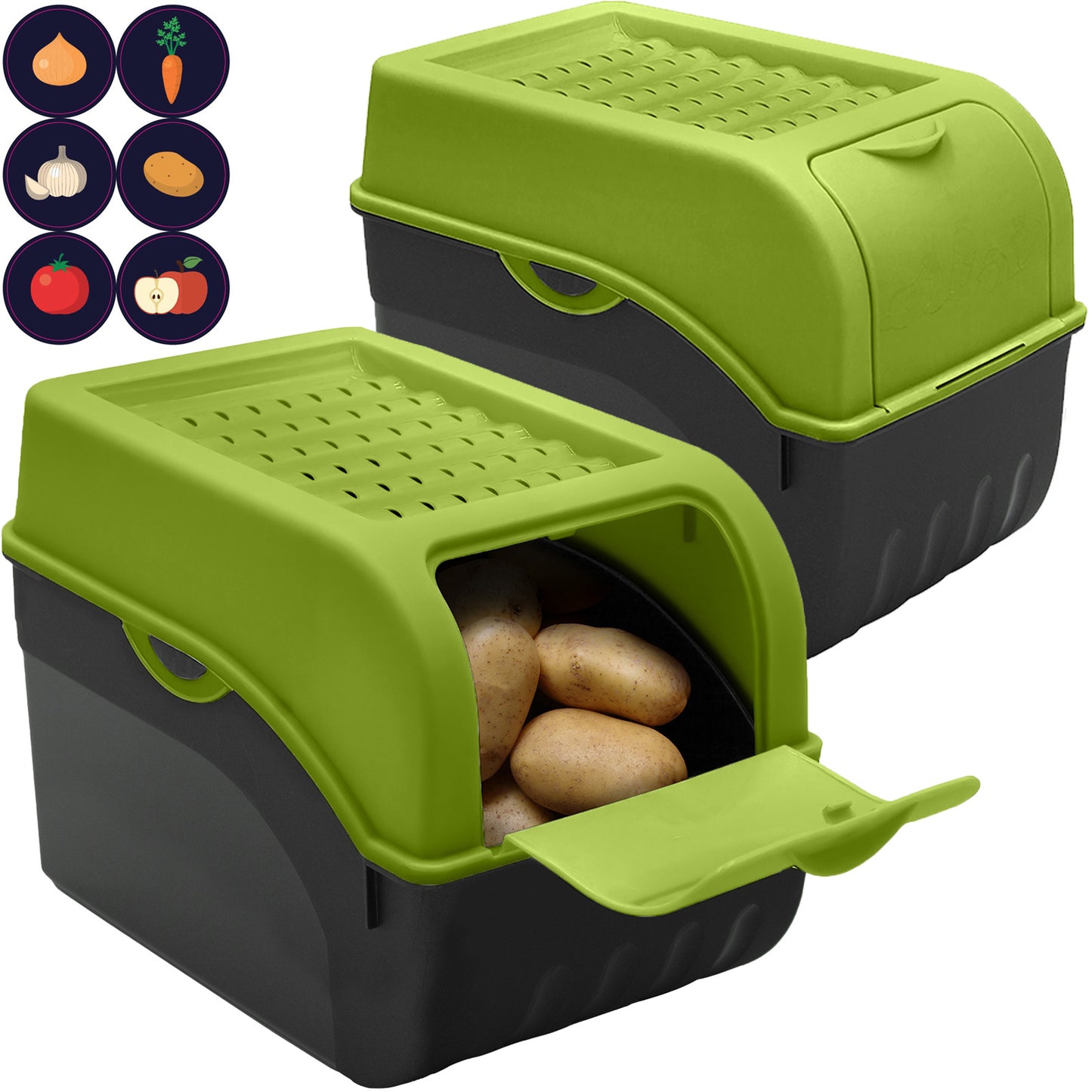 Kartoffelbox mit Deckel grün - Kartoffel Aufbewahrungsbox Gemüsebox mit Aufkleber