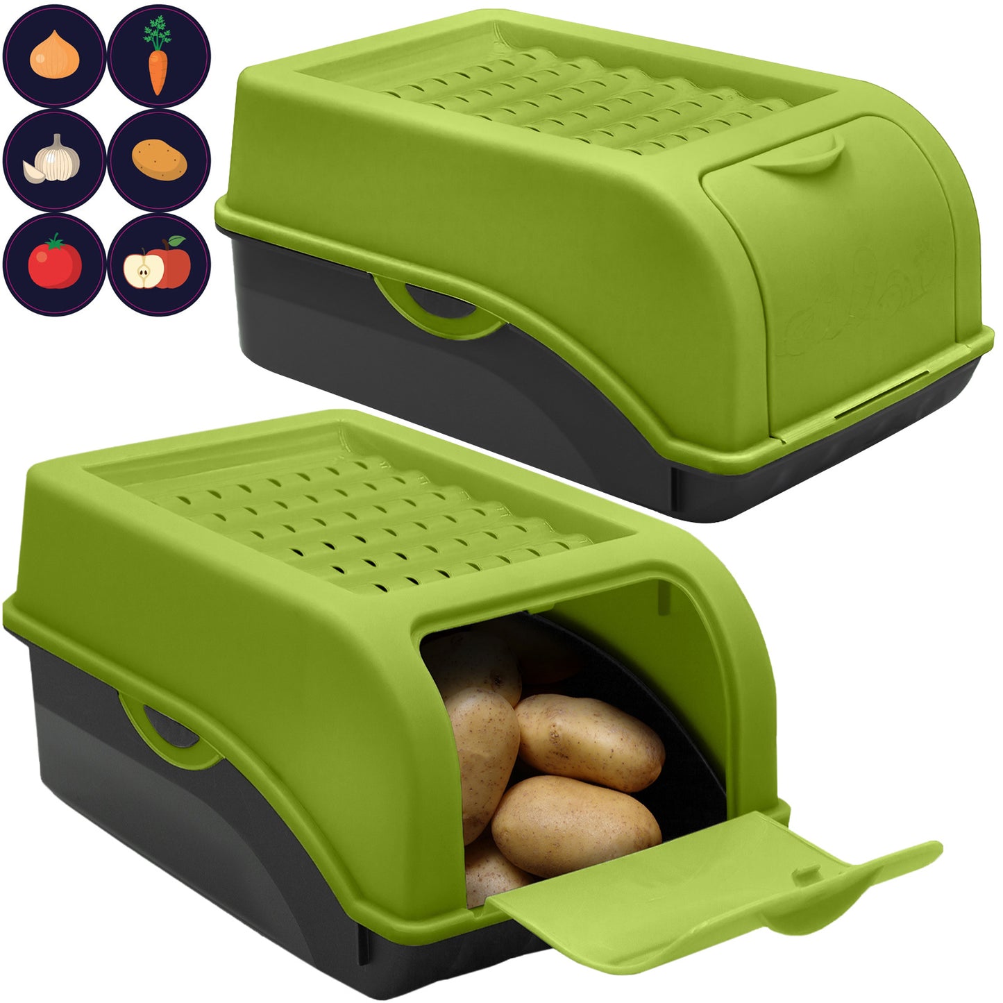 Kartoffelbox mit Deckel grün - Kartoffel Aufbewahrungsbox Gemüsebox mit Aufkleber