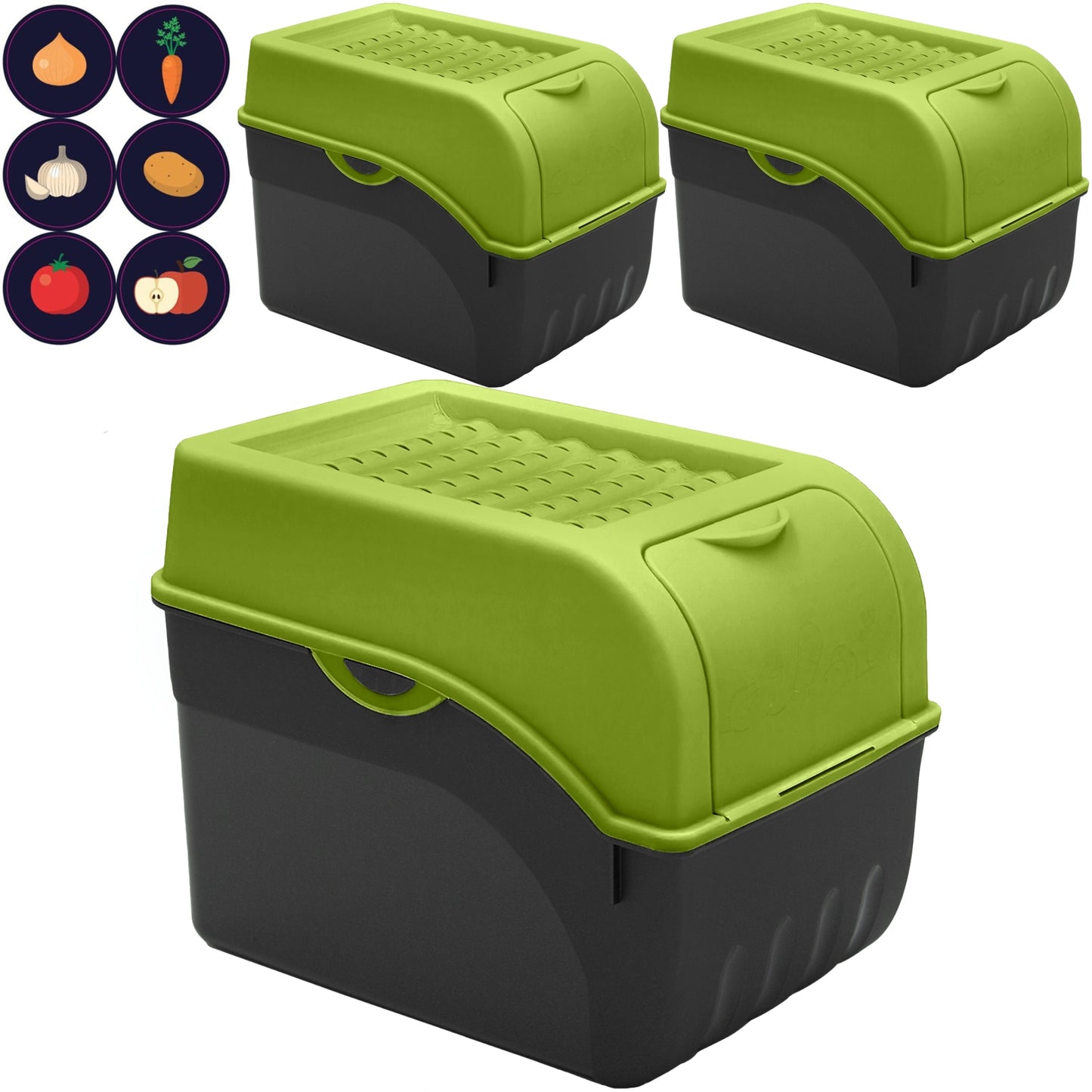 Kartoffelbox mit Deckel grün - Kartoffel Aufbewahrungsbox Gemüsebox mit Aufkleber