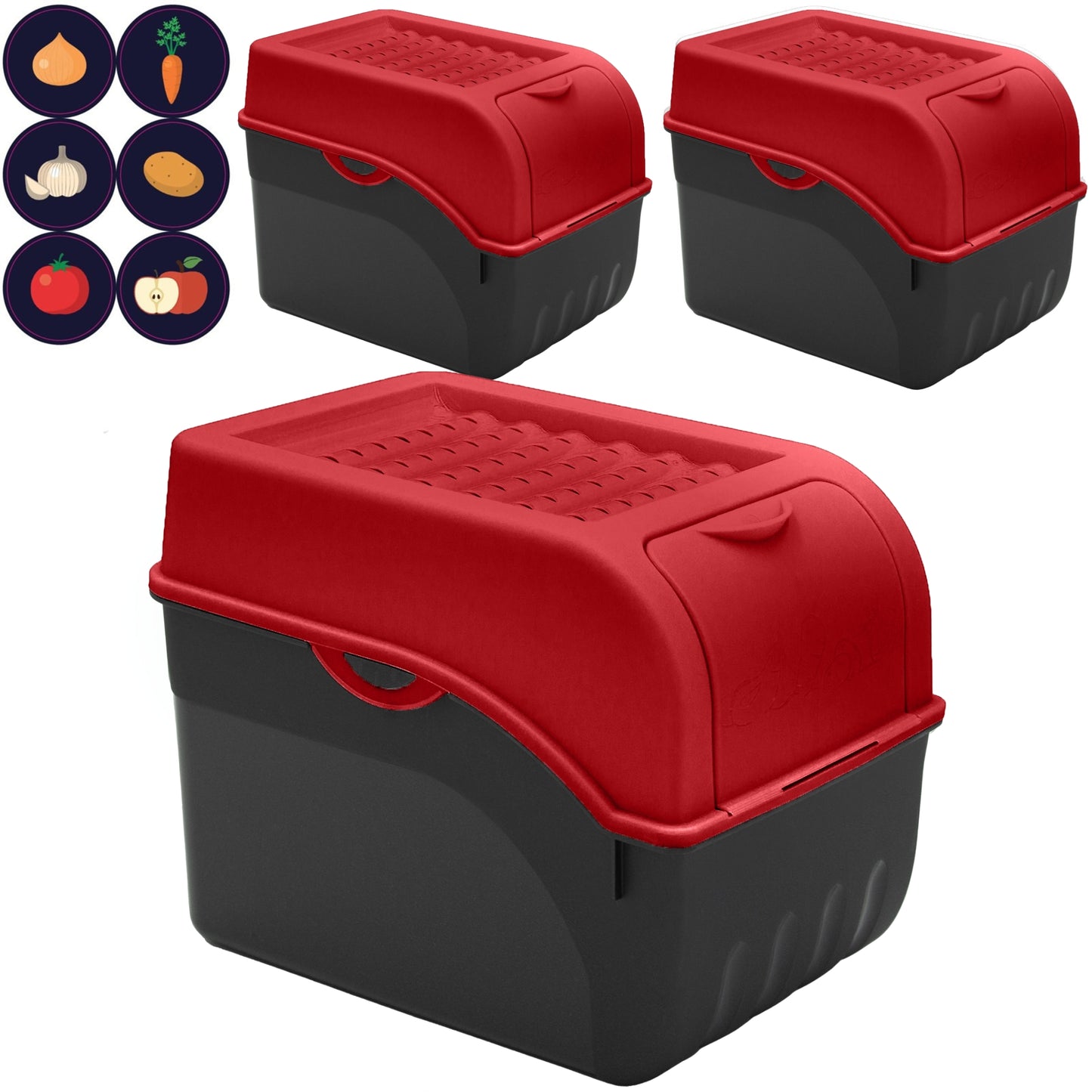 Kartoffelbox mit Deckel rot - Kartoffel Aufbewahrungsbox Gemüsebox mit Aufkleber