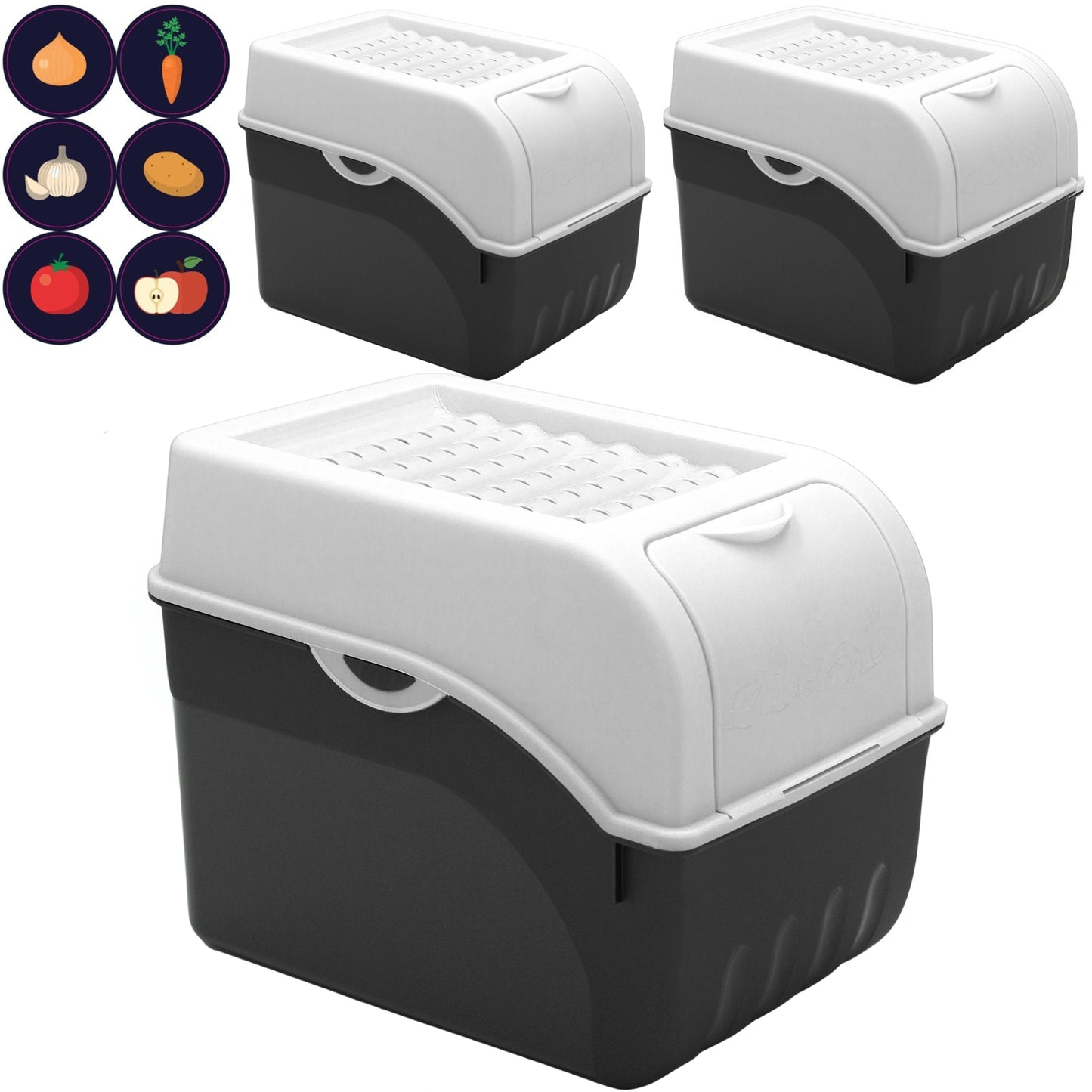 Kartoffelbox mit Deckel weiß - Kartoffel Aufbewahrungsbox Gemüsebox mit Aufkleber