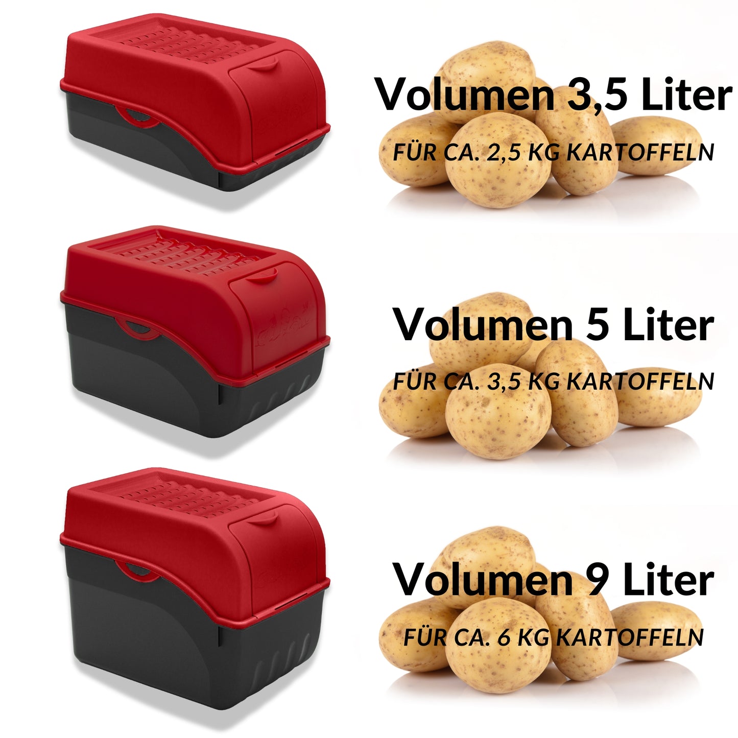 Kartoffelbox mit Deckel rot - Kartoffel Aufbewahrungsbox Gemüsebox mit Aufkleber