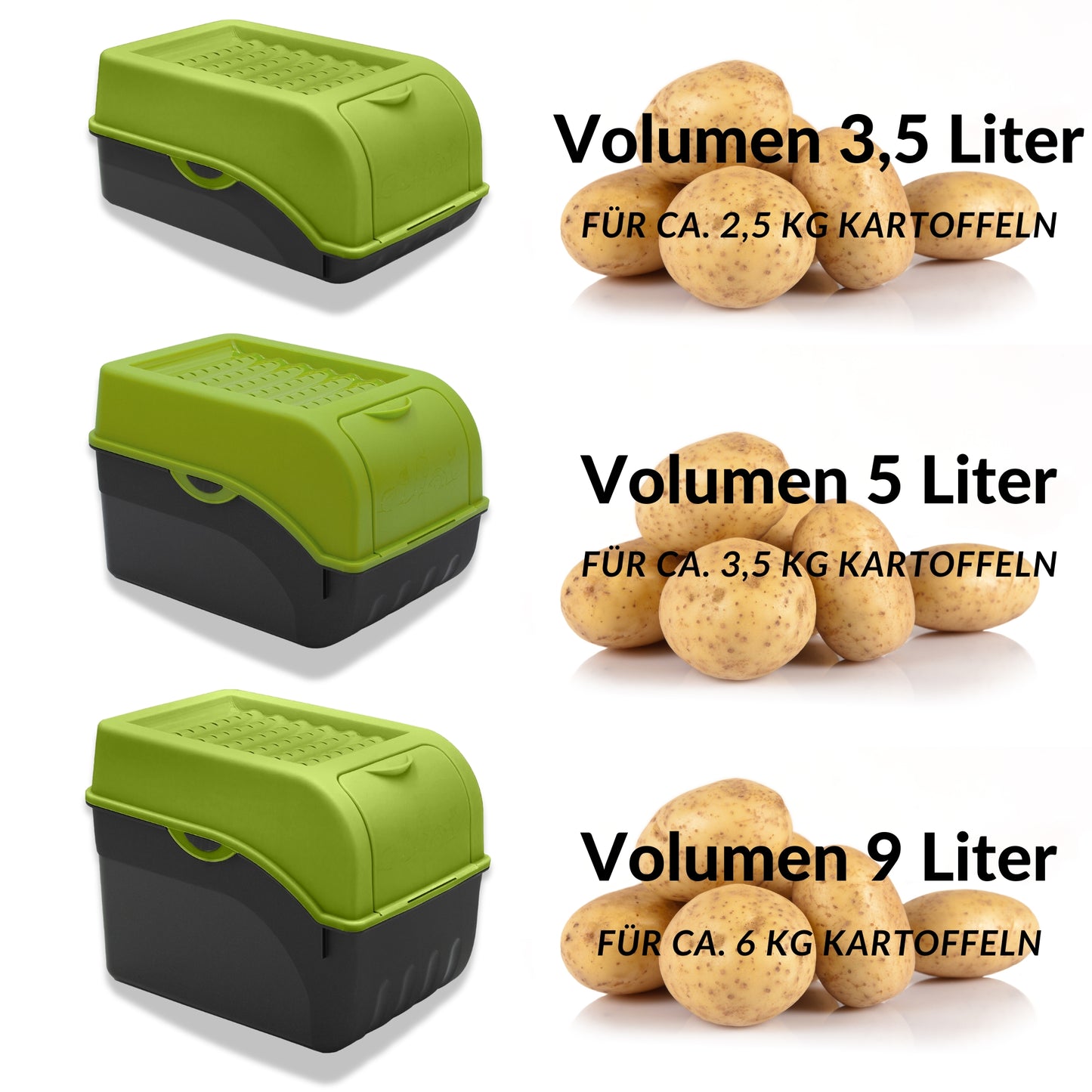Kartoffelbox mit Deckel grün - Kartoffel Aufbewahrungsbox Gemüsebox mit Aufkleber