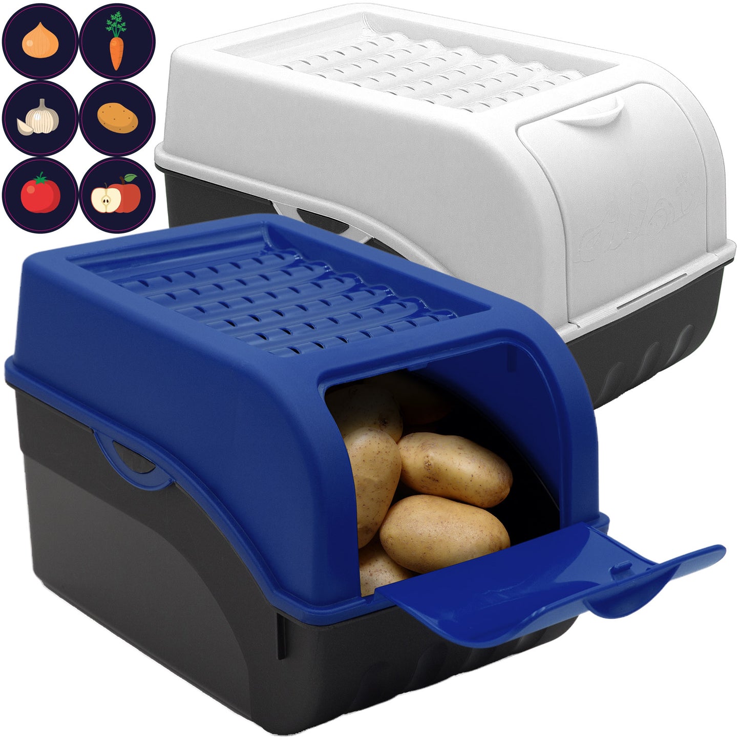Kartoffelbox mit Deckel 2er Set - Kartoffel Aufbewahrungsbox - Farbe nach Wahl, Größe M