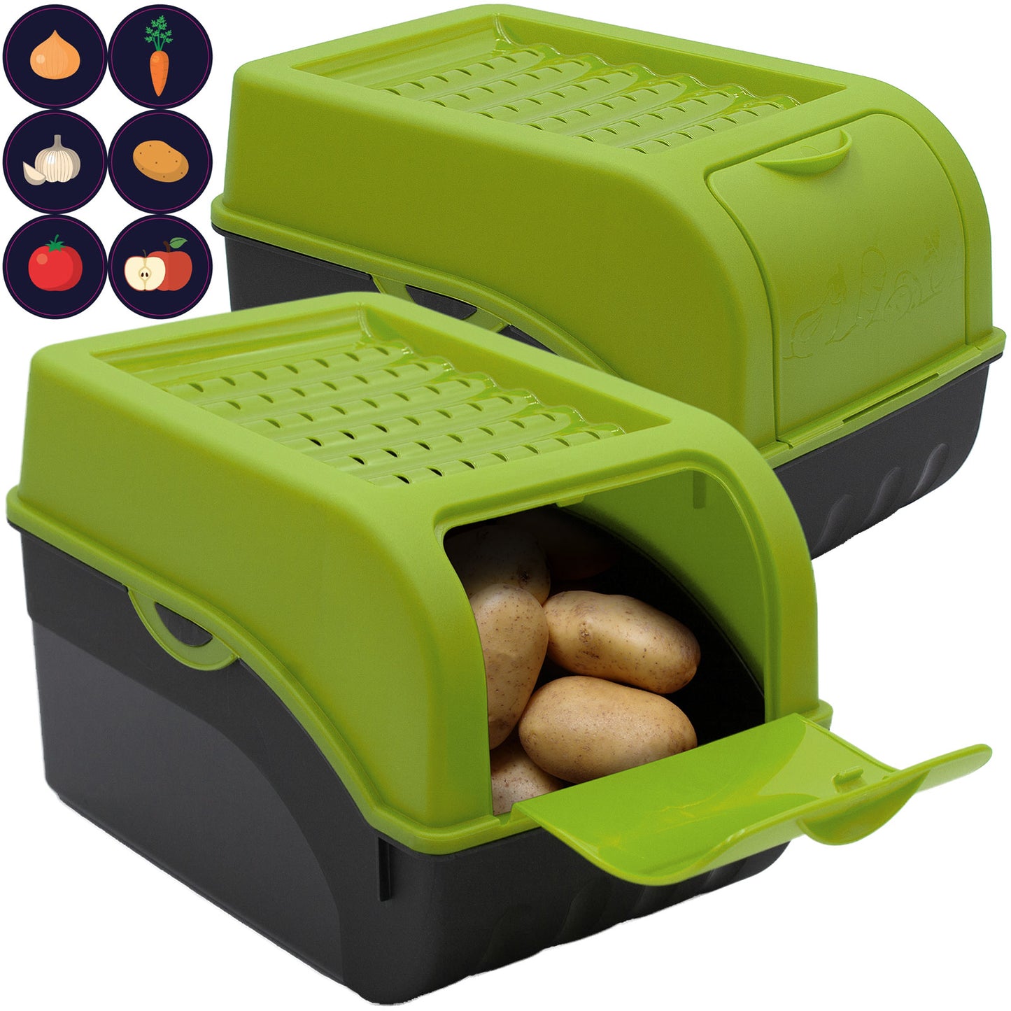 Kartoffelbox mit Deckel grün - Kartoffel Aufbewahrungsbox Gemüsebox mit Aufkleber