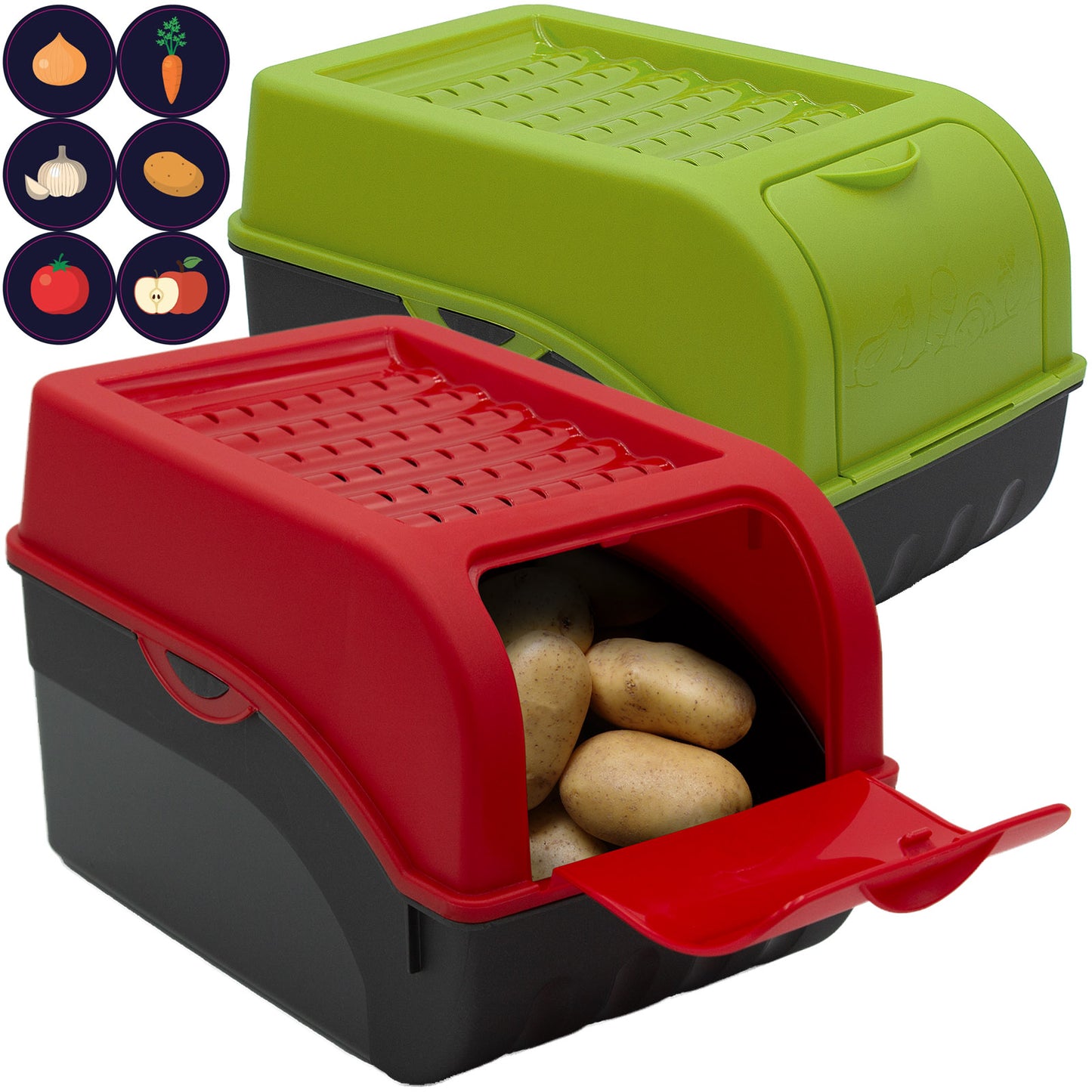 Kartoffelbox mit Deckel 2er Set - Kartoffel Aufbewahrungsbox - Farbe nach Wahl, Größe M