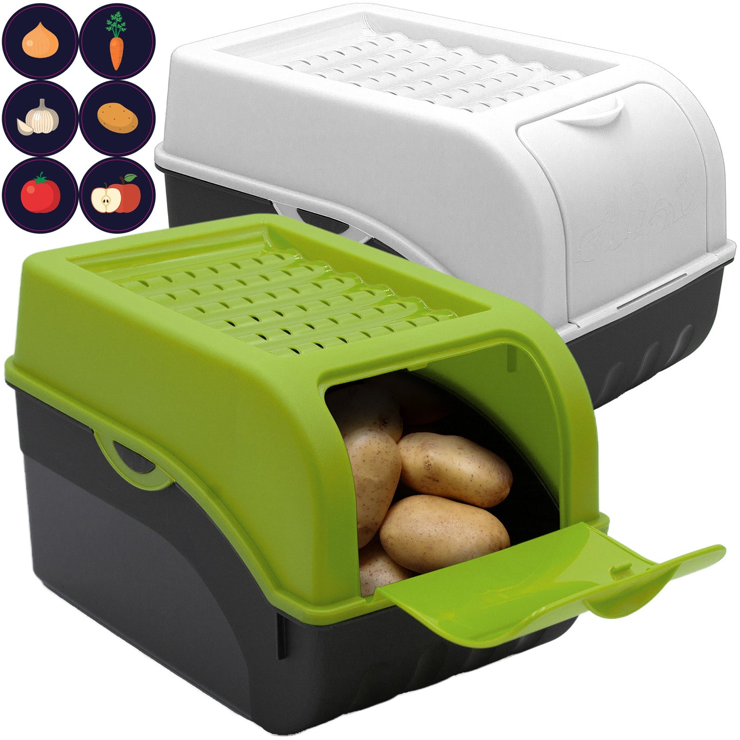 Kartoffelbox mit Deckel 2er Set - Kartoffel Aufbewahrungsbox - Farbe nach Wahl, Größe M