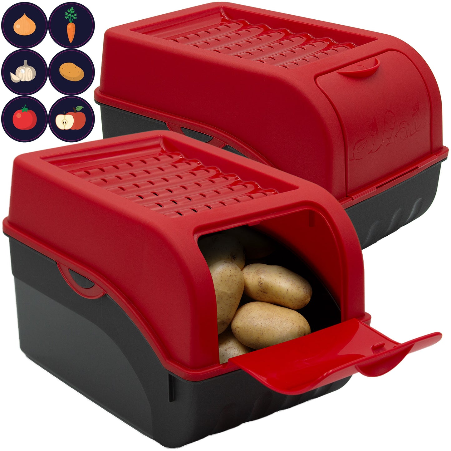 Kartoffelbox mit Deckel rot - Kartoffel Aufbewahrungsbox Gemüsebox mit Aufkleber