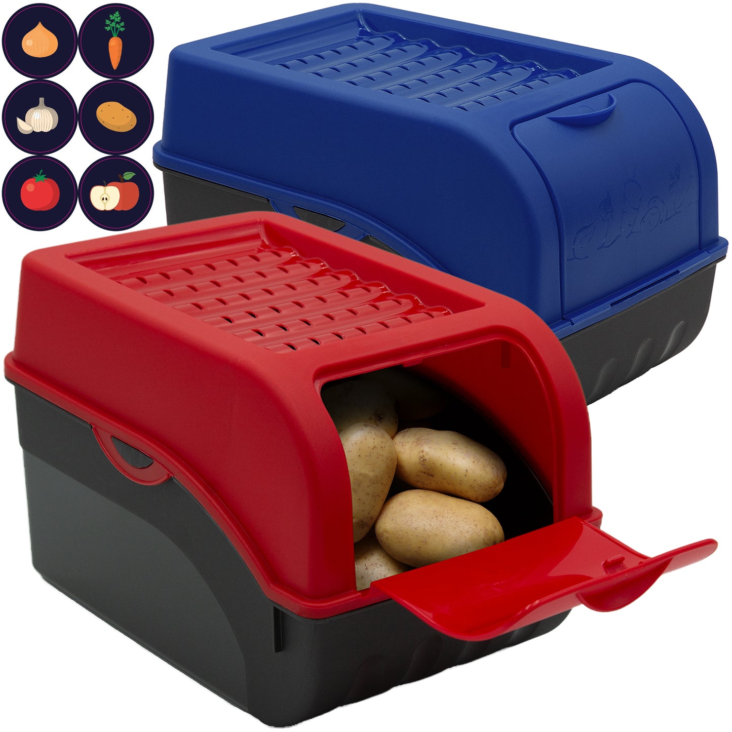 Kartoffelbox mit Deckel 2er Set - Kartoffel Aufbewahrungsbox - Farbe nach Wahl, Größe M