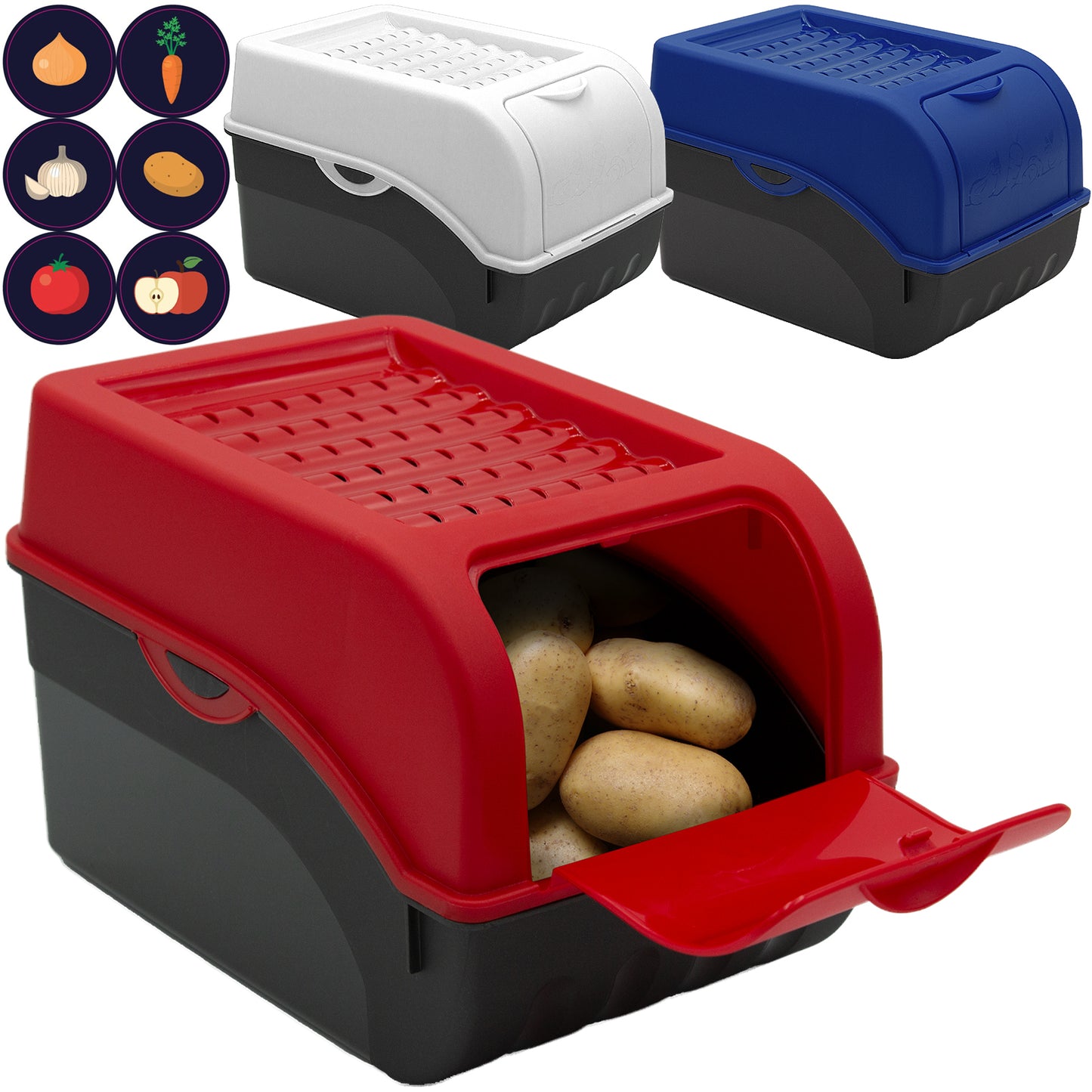 Kartoffelbox mit Deckel 3er Set - Kartoffel Aufbewahrungsbox - Farbe nach Wahl, Größe M