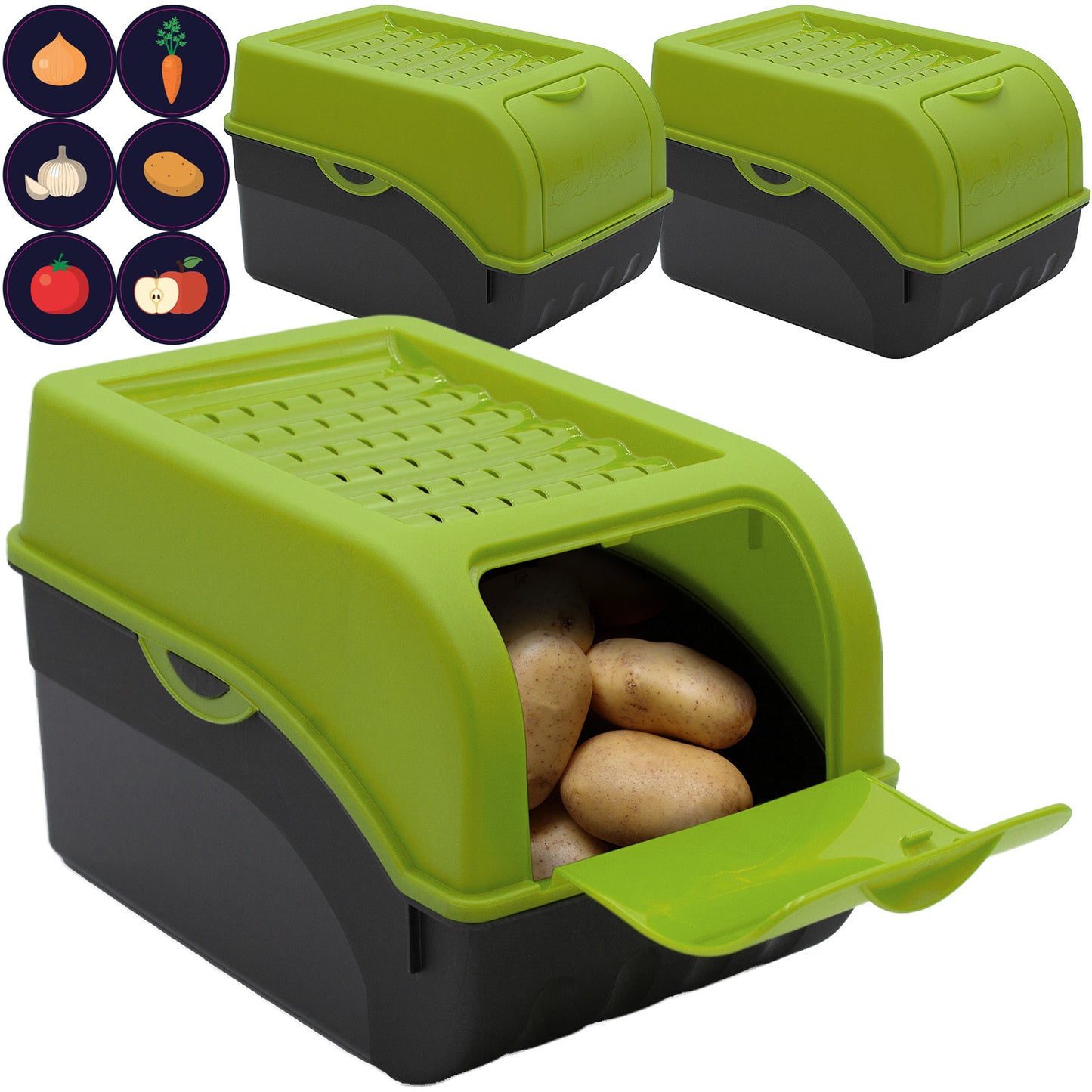 Kartoffelbox mit Deckel grün - Kartoffel Aufbewahrungsbox Gemüsebox mit Aufkleber