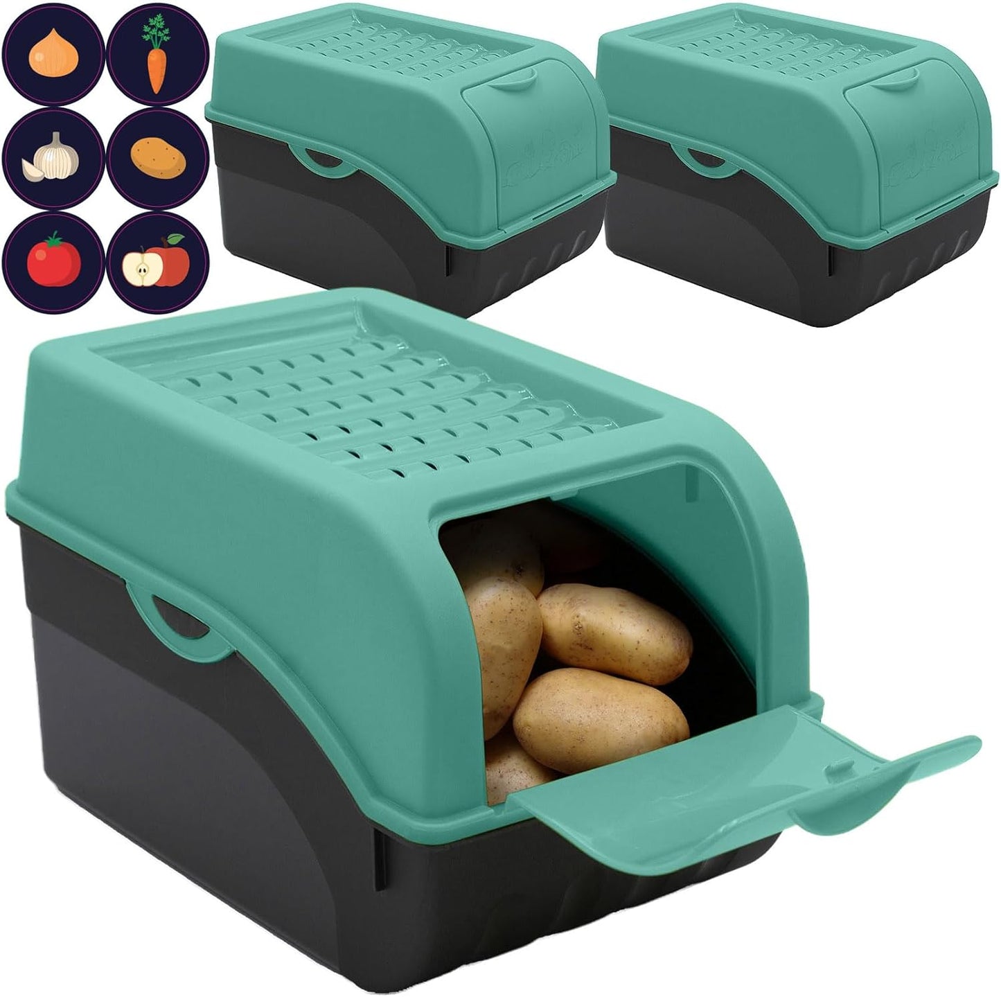 Kartoffelbox mit Deckel 3er Set - Kartoffel Aufbewahrungsbox - Farbe nach Wahl, Größe M