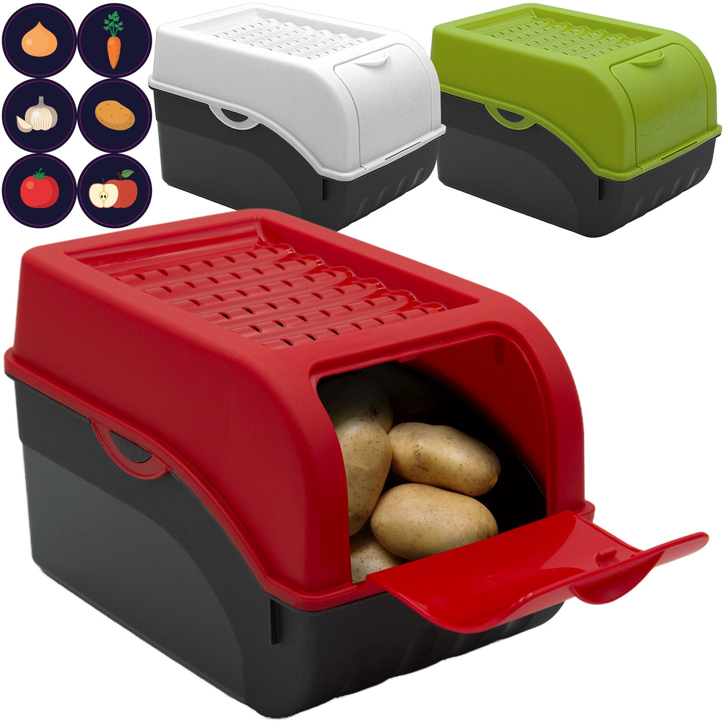 Kartoffelbox mit Deckel 3er Set - Kartoffel Aufbewahrungsbox - Farbe nach Wahl, Größe M