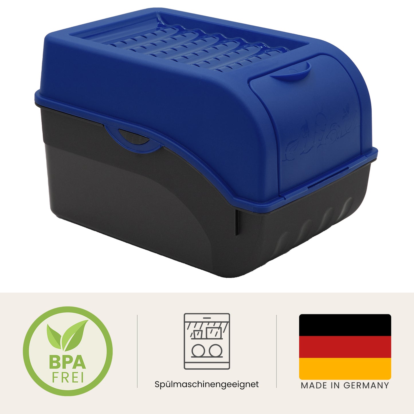 Kartoffelbox mit Deckel dunkelblau - Kartoffel Aufbewahrungsbox Gemüsebox mit Aufkleber