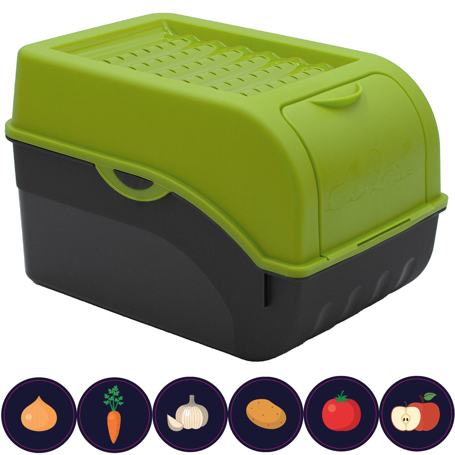 Kartoffelbox mit Deckel grün - Kartoffel Aufbewahrungsbox Gemüsebox mit Aufkleber