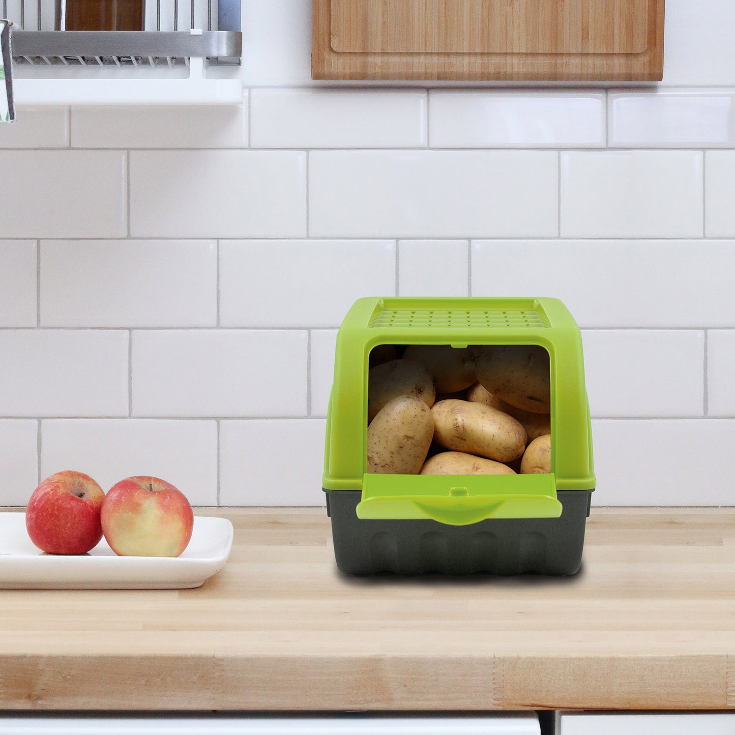 Kartoffelbox mit Deckel grün - Kartoffel Aufbewahrungsbox Gemüsebox mit Aufkleber