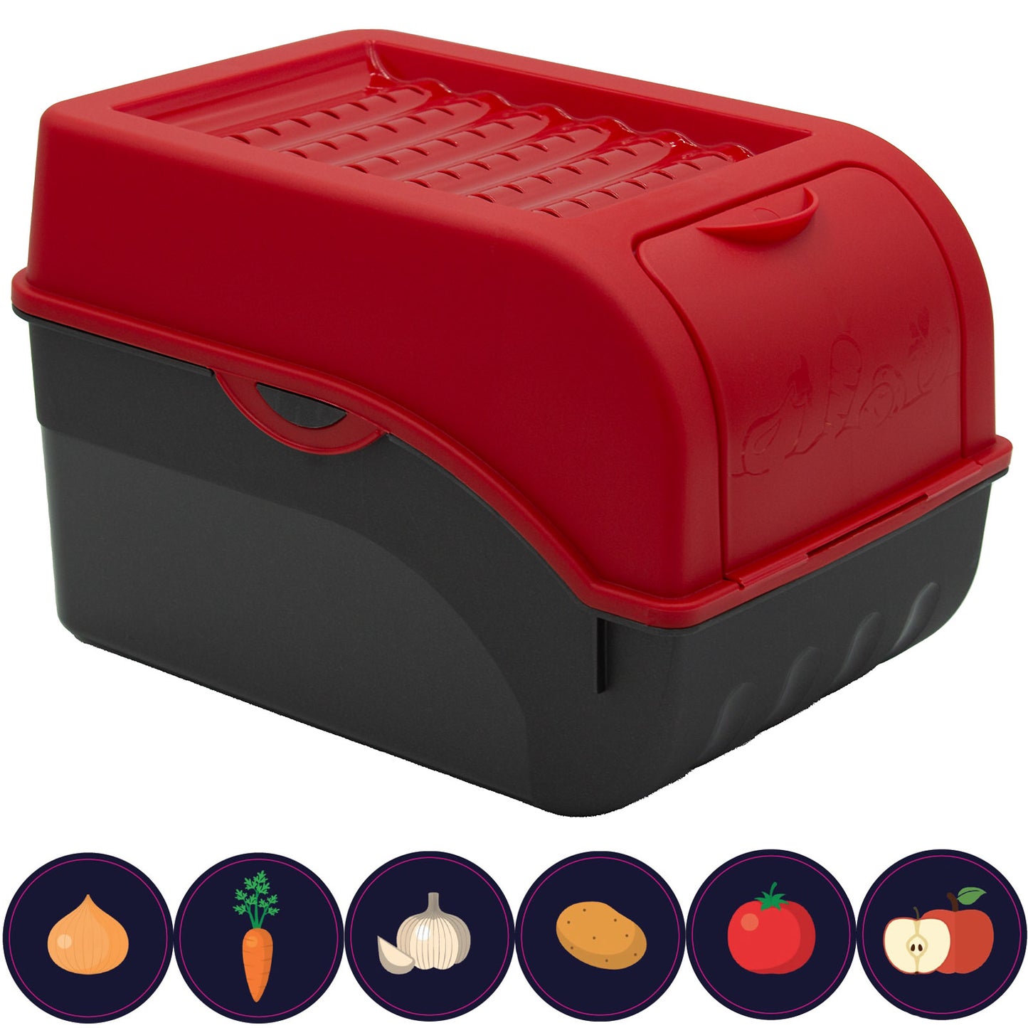 Kartoffelbox mit Deckel rot - Kartoffel Aufbewahrungsbox Gemüsebox mit Aufkleber