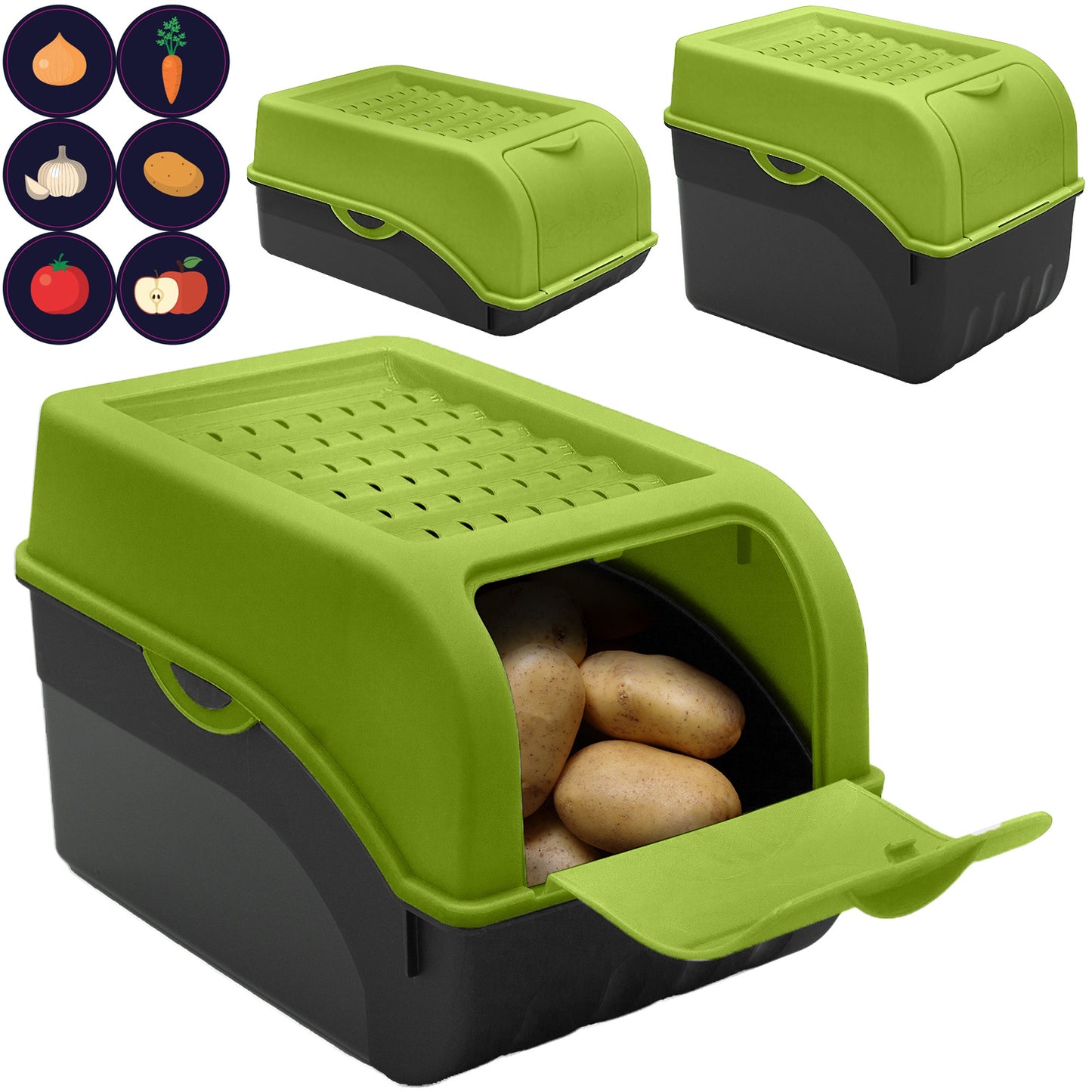 Kartoffelbox mit Deckel grün - Kartoffel Aufbewahrungsbox Gemüsebox mit Aufkleber