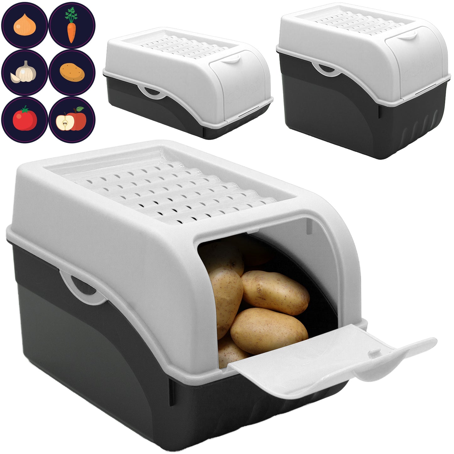 Kartoffelbox mit Deckel 3er Set in Größen S + M + L - Kartoffel Aufbewahrungsbox - Farbe nach Wahl