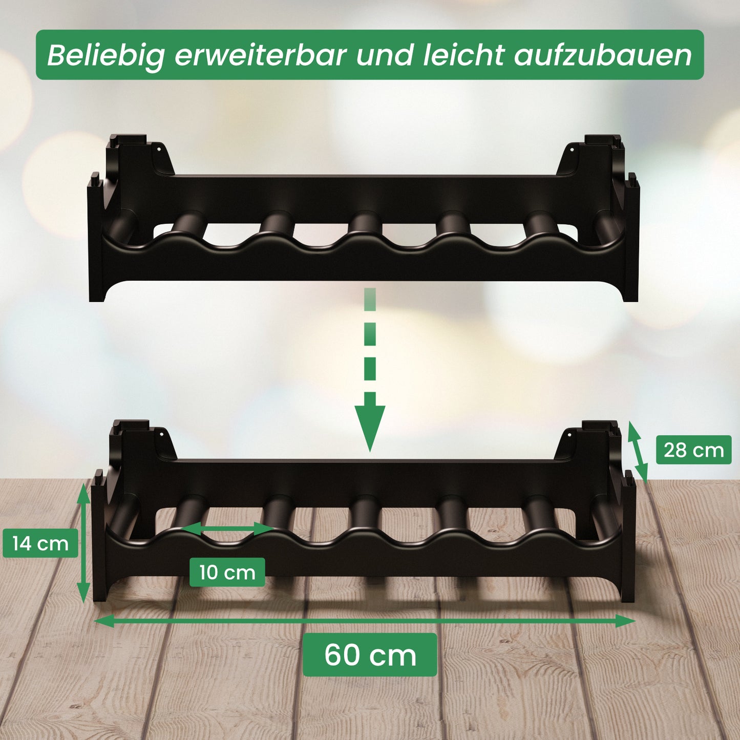 Stapelbares Weinregal aus Kunststoff - Modular erweiterbares Flaschenregal in Schwarz