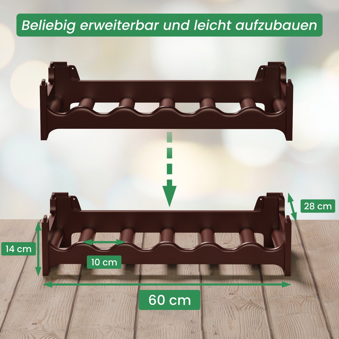 Stapelbares Weinregal aus Kunststoff - Modular erweiterbares Flaschenregal in Braun