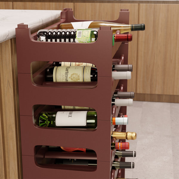 Stapelbares Weinregal aus Kunststoff - Modular erweiterbares Flaschenregal in Braun
