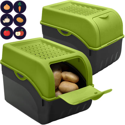 Kartoffelbox mit Deckel grün - Kartoffel Aufbewahrungsbox Gemüsebox mit Aufkleber