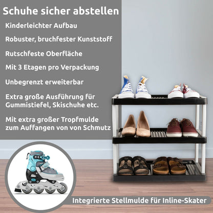 Schuhregal mit 3 Ebenen für 6 Paar Schuhe 47,5 x 53 x 36,5 cm, Erweiterbar