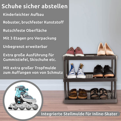 Schuhregal mit 3 Ebenen für 6 Paar Schuhe 47,5 x 53 x 36,5 cm, Erweiterbar