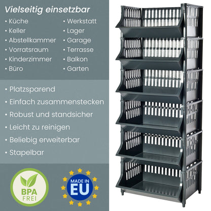 Korbregal aus Kunststoff 110 cm hoch erweiterbares Stapelregal