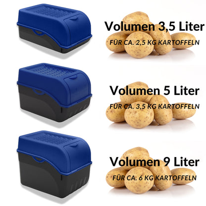 Kartoffelbox mit Deckel dunkelblau - Kartoffel Aufbewahrungsbox Gemüsebox mit Aufkleber
