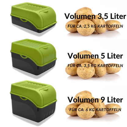 Kartoffelbox mit Deckel grün - Kartoffel Aufbewahrungsbox Gemüsebox mit Aufkleber