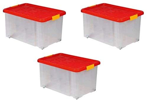 Aufbewahrungsboxen aus Plastik, 60x40x30 cm, mit Deckel, Eurobox, mit Rollen, stapelbar, 55L