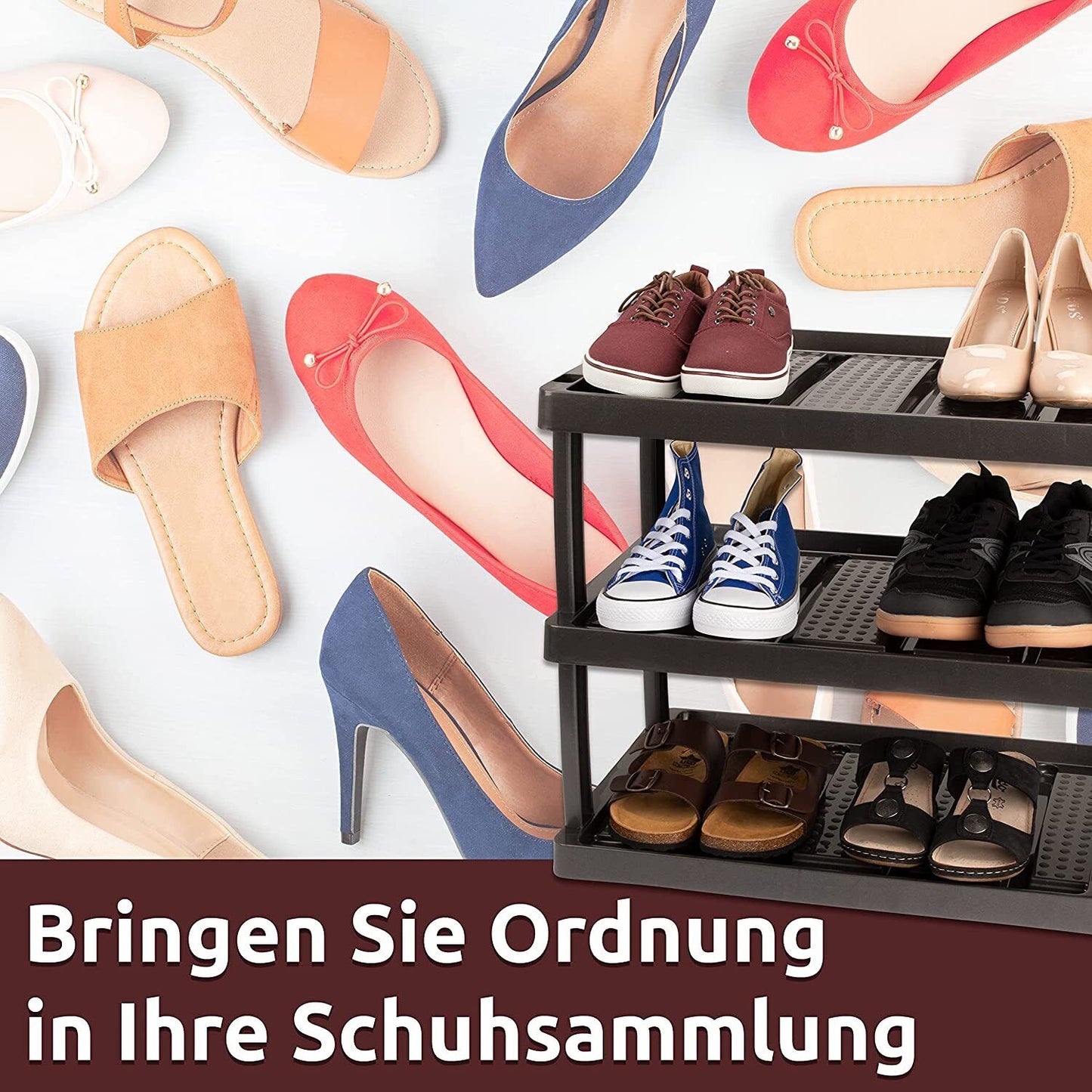 Schuhregal mit 3 Ebenen für 6 Paar Schuhe 47,5 x 53 x 36,5 cm, Erweiterbar