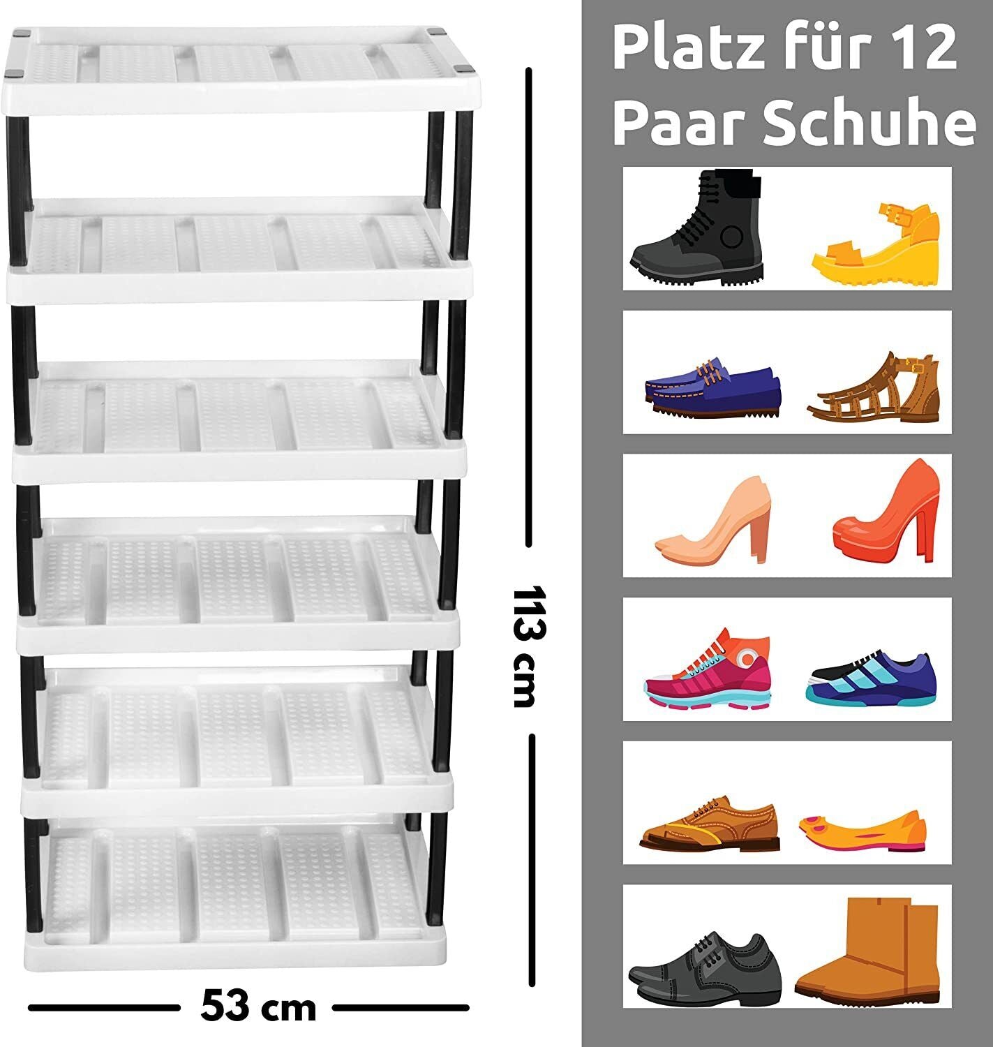 Schuhregal mit 6 Ebenen für 12 Paar Schuhe 113 x 53 x 36,5 cm, erweiterbar