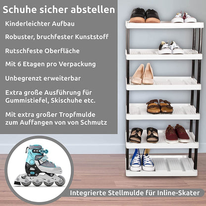 Schuhregal mit 6 Ebenen für 12 Paar Schuhe 113 x 53 x 36,5 cm, erweiterbar