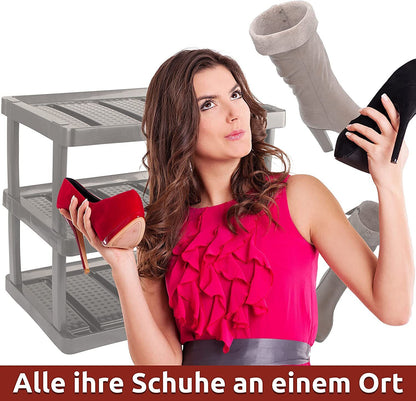 Schuhregal mit 3 Ebenen für 6 Paar Schuhe 47,5 x 53 x 36,5 cm, Erweiterbar