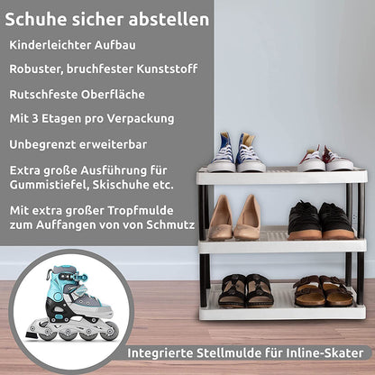 Schuhregal mit 3 Ebenen für 6 Paar Schuhe 47,5 x 53 x 36,5 cm, Erweiterbar