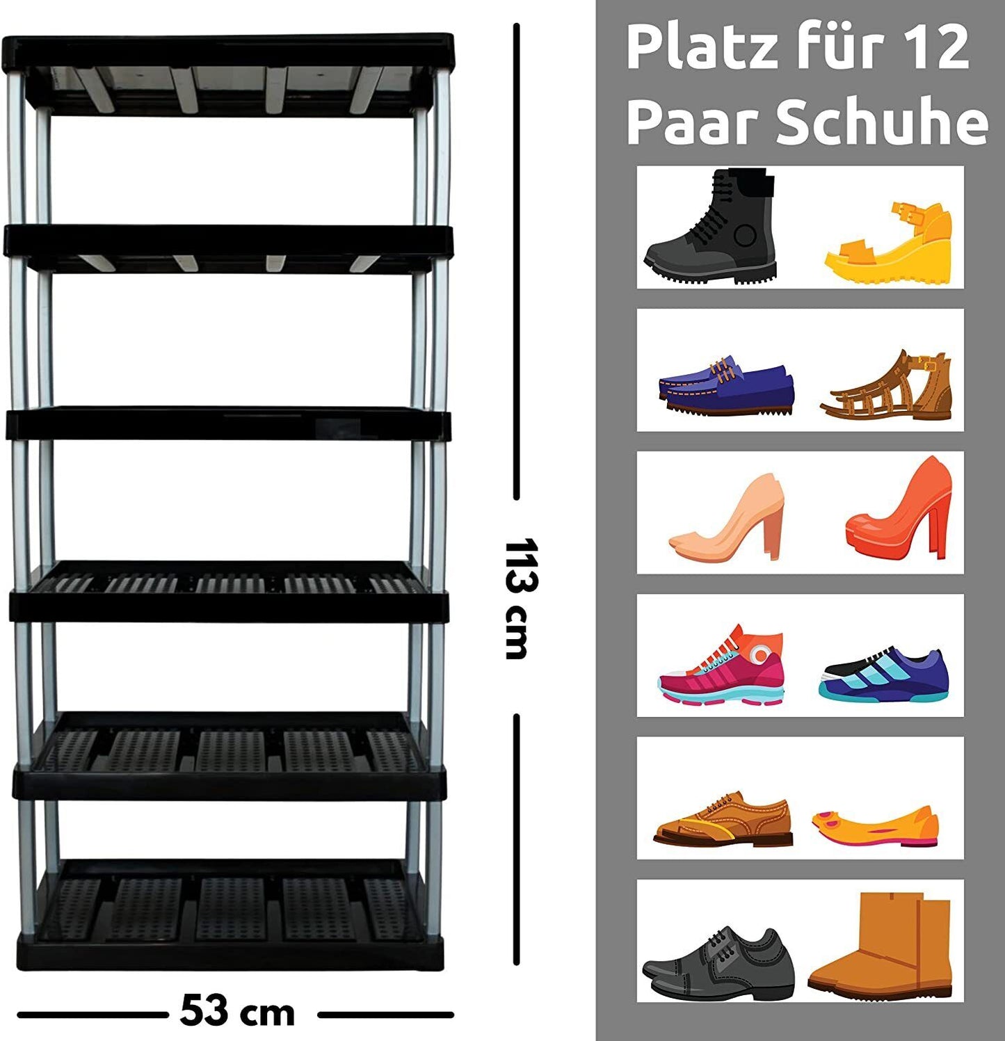 Schuhregal mit 6 Ebenen für 12 Paar Schuhe 113 x 53 x 36,5 cm, erweiterbar