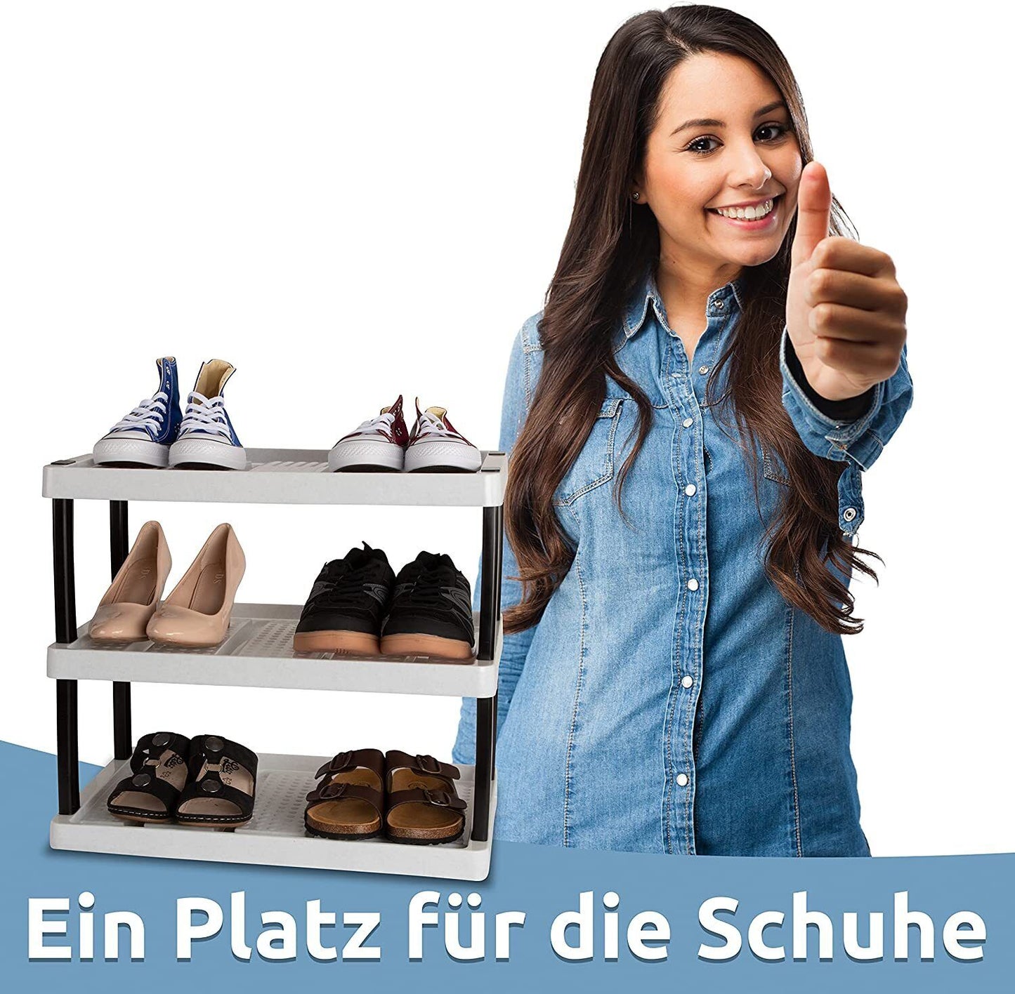 Schuhregal mit 3 Ebenen für 6 Paar Schuhe 47,5 x 53 x 36,5 cm, Erweiterbar