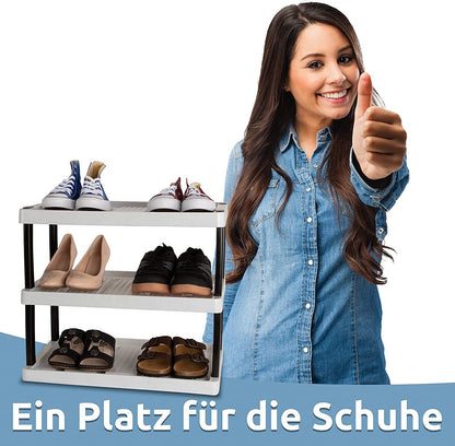 Schuhregal mit 3 Ebenen für 6 Paar Schuhe 47,5 x 53 x 36,5 cm, Erweiterbar