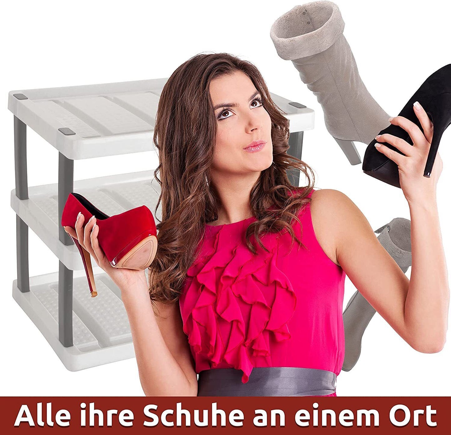 Schuhregal mit 3 Ebenen für 6 Paar Schuhe 47,5 x 53 x 36,5 cm, Erweiterbar