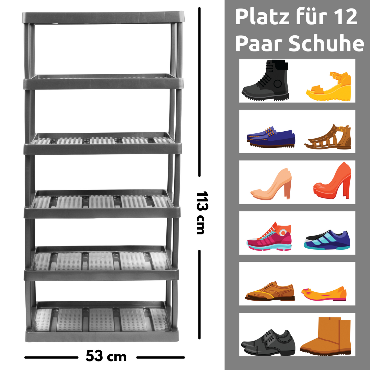 Schuhregal mit 6 Ebenen für 12 Paar Schuhe 113 x 53 x 36,5 cm, erweiterbar